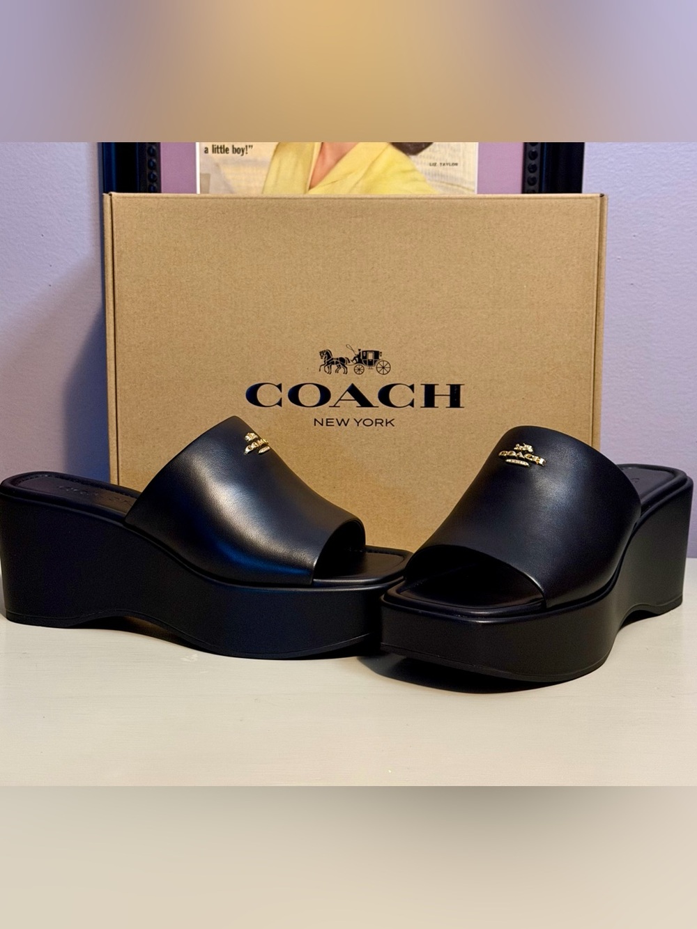 Coach Phoebe Platform Slide Sandal Black Like New With Box